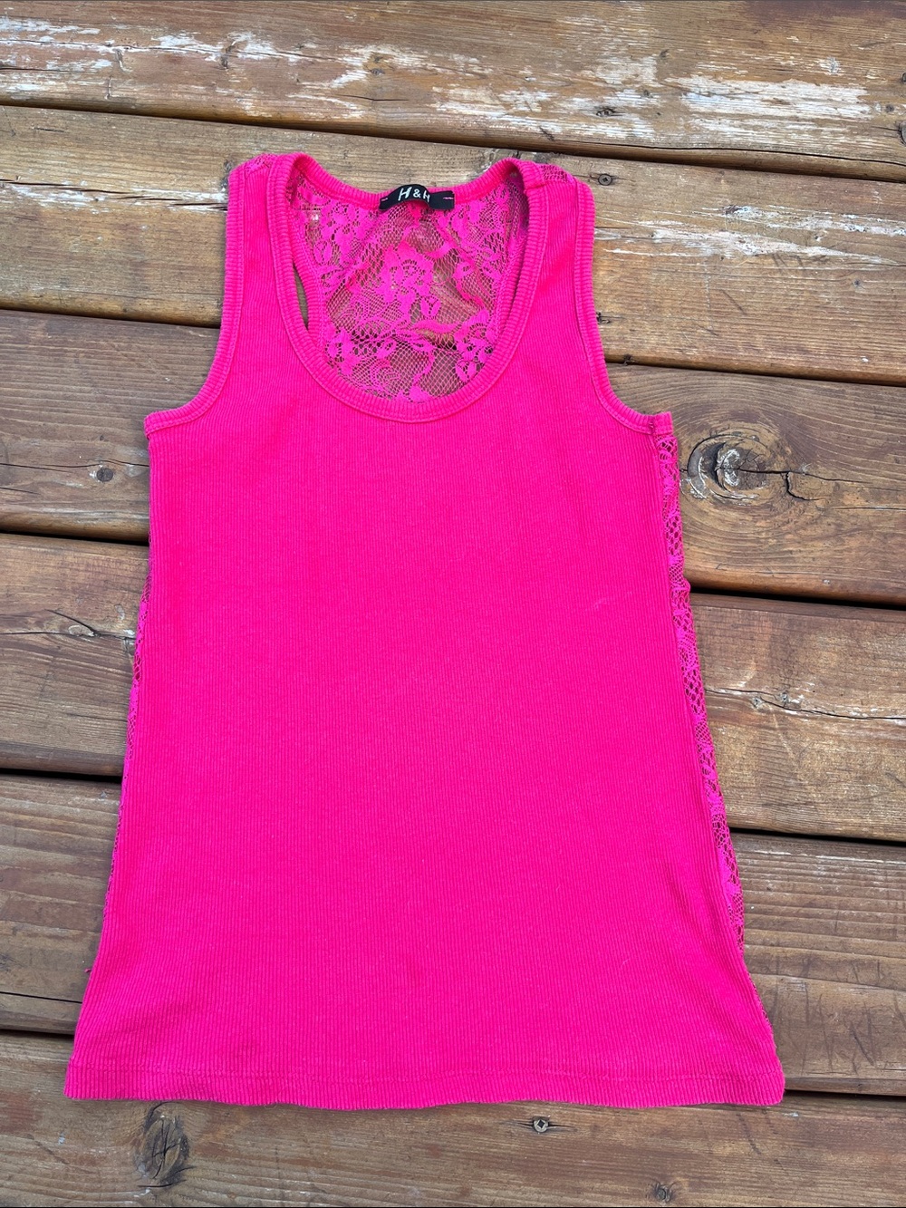 Vintage pink lace back tank top